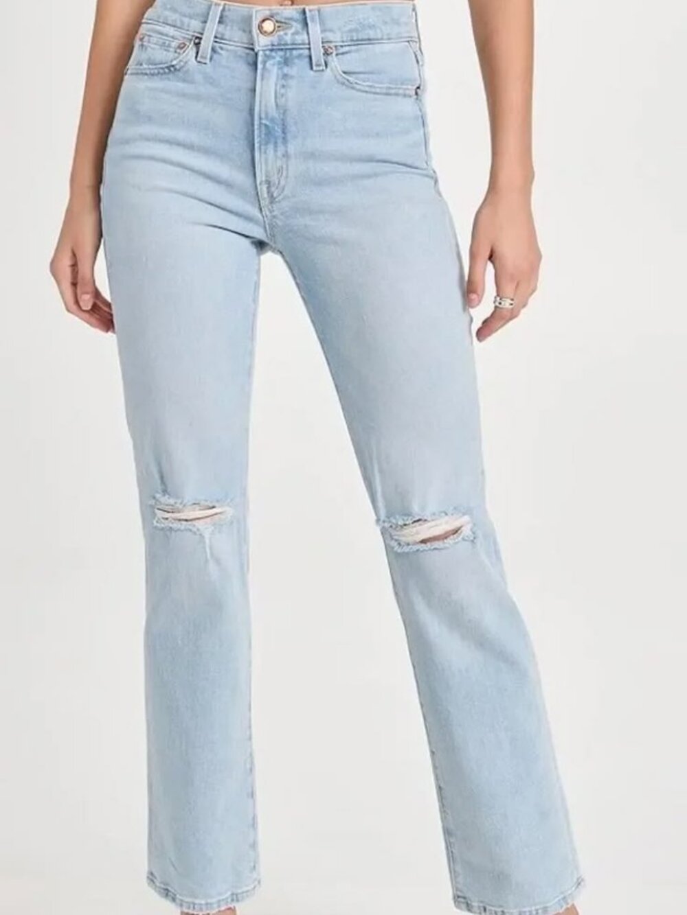 AYR Women's The Sugar Straight Leg Jeans in Distressed Light Blue Size 28